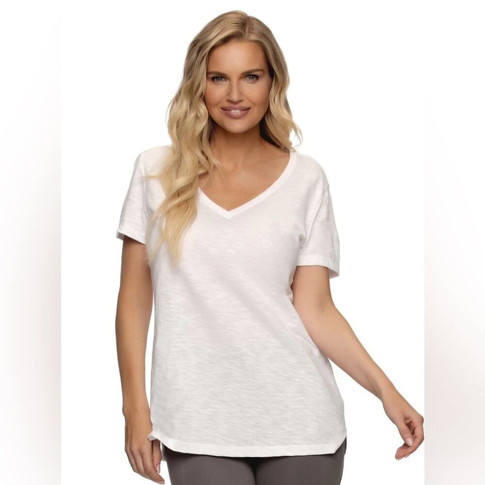 Felina Slub Jersey V Neck Short Sleeve Tee Shirt White Womens Size Medium NWT